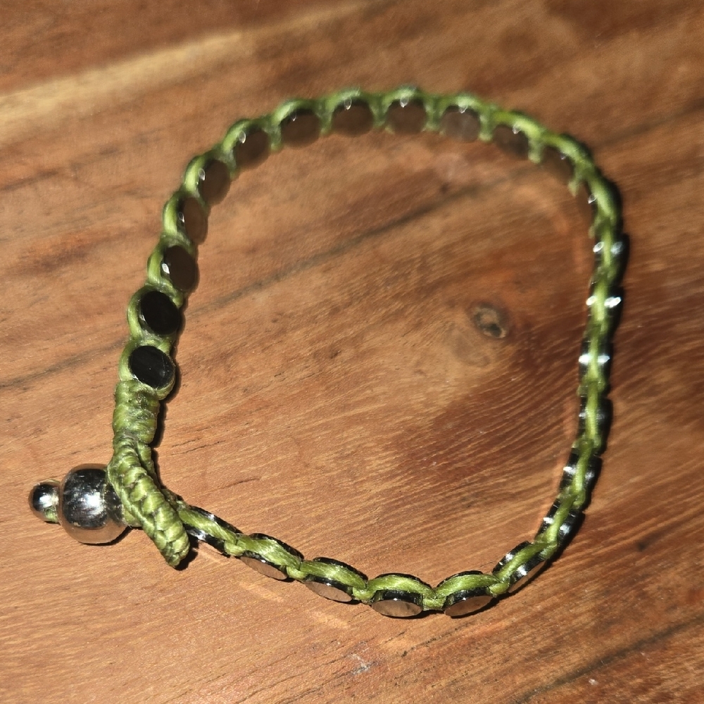 Green Braided Bracelet With Metal Detail